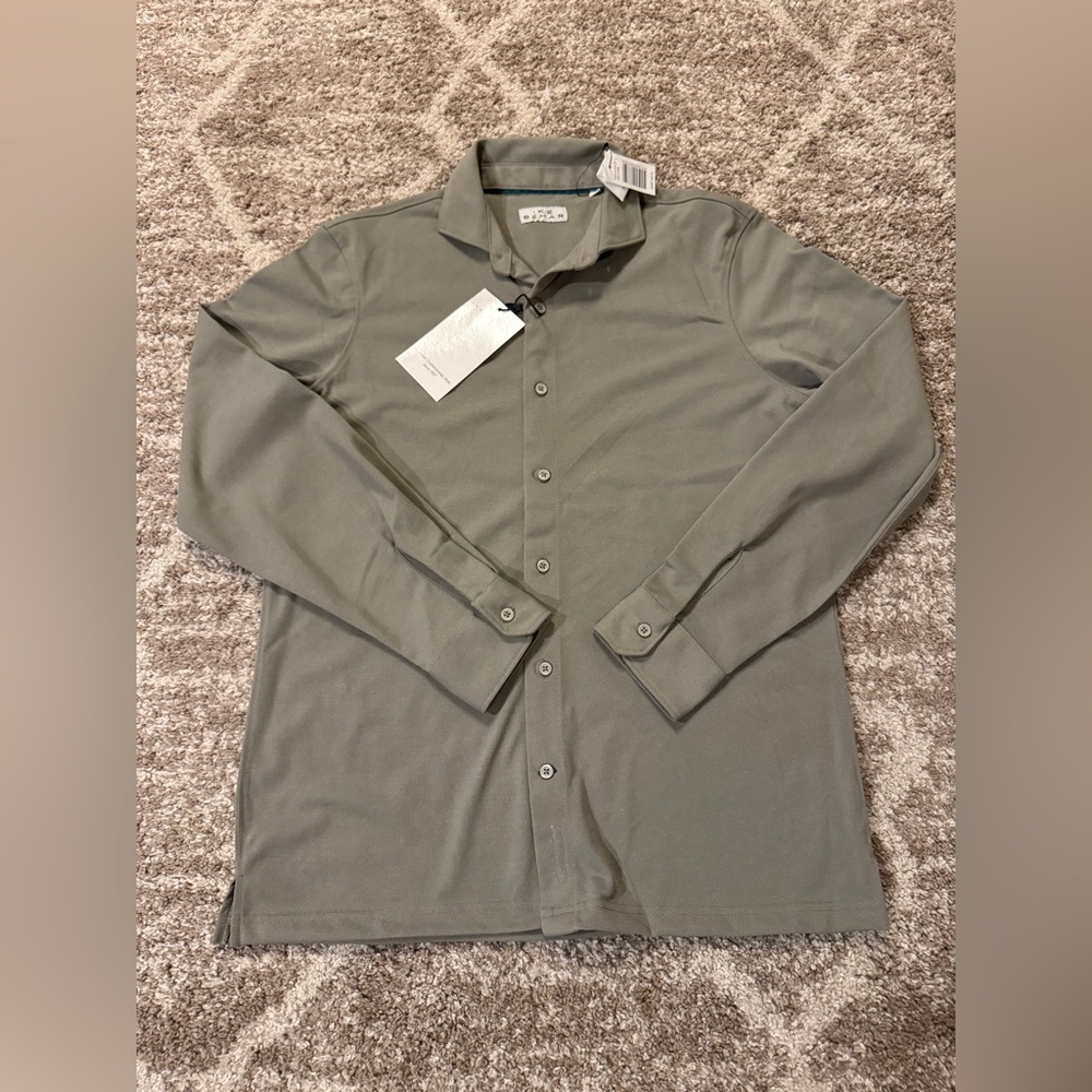 Men's Size Small Ike Behar Knit Long Sleeve Button Up Dress‎ Shirt Beige NEW NWT